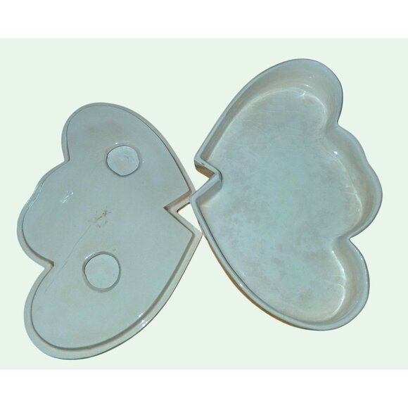 Vintage Heart-Shaped Ceramic Trinket Box With Pink  Beige Design - Picture 6 of 8